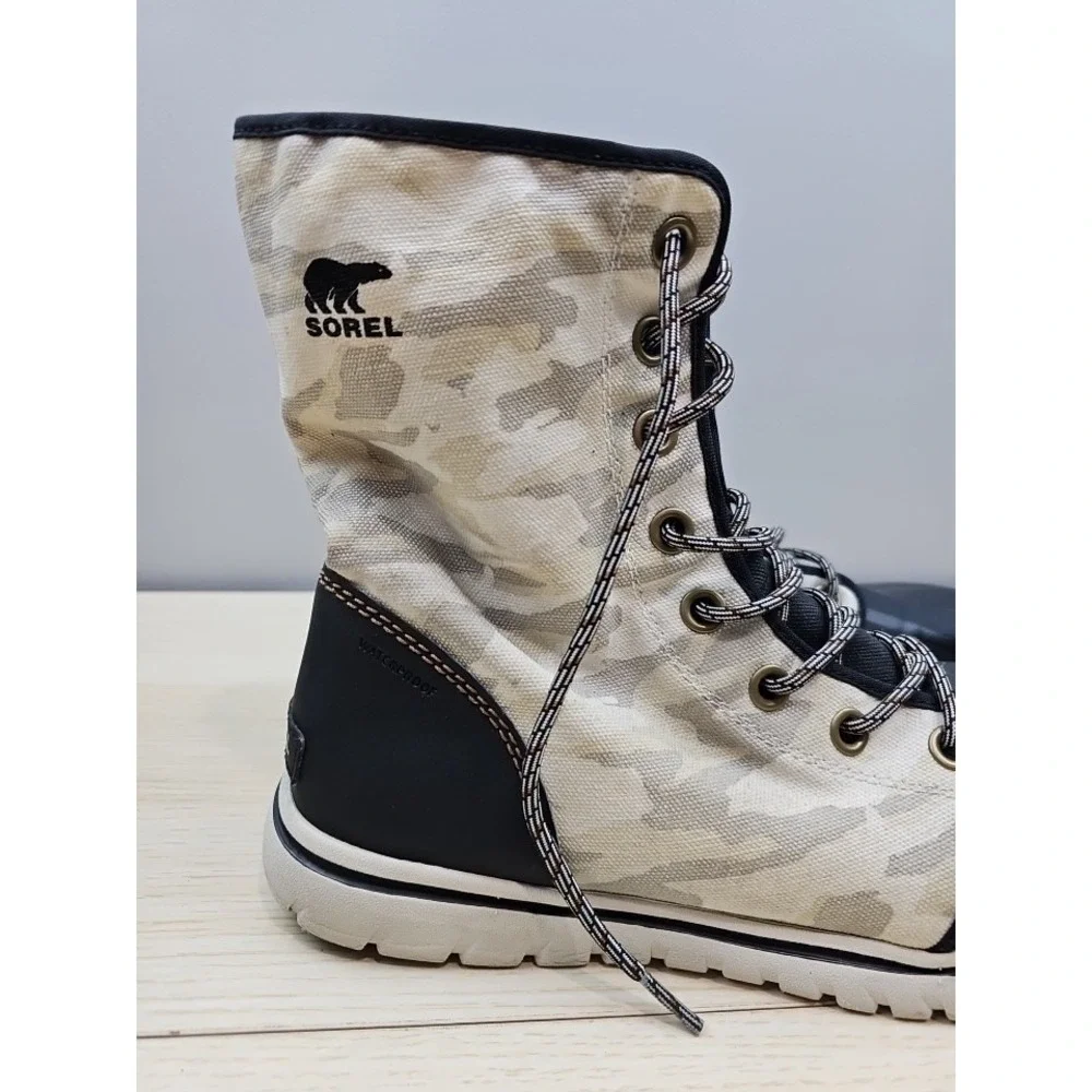 Sorel Winter Snow Boots Camo Womens Size 10.5‎ NL2361-125 White Black Waterproof